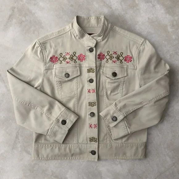 Jones Wear Jean Jacket with Floral Accents - Picture 2 of 12